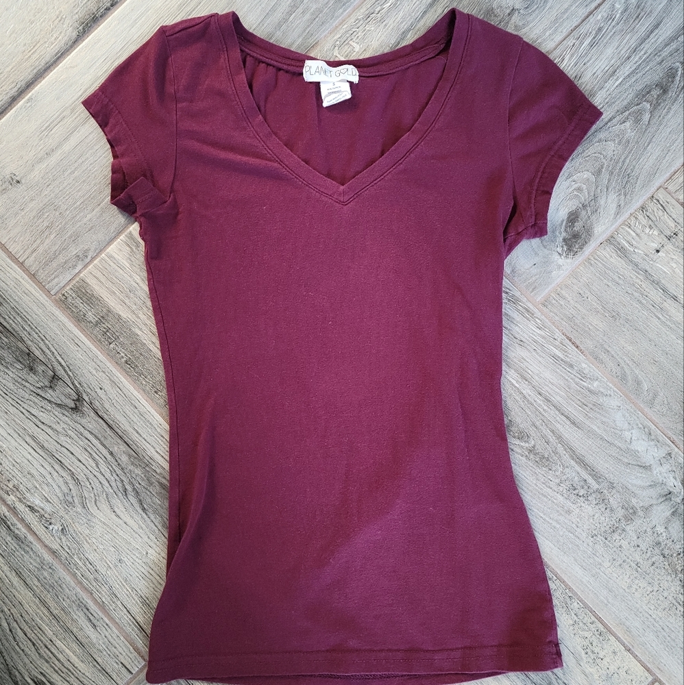 Planet Gold Burgandy Women's V-Neck